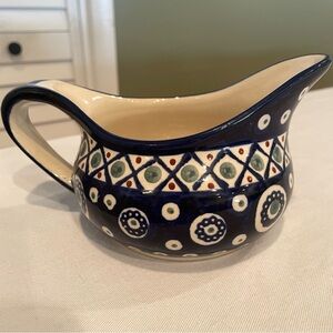 Boleslawiec Hand Made Polish Gravy Boat Blue Olive Poland Thanksgiving Christmas